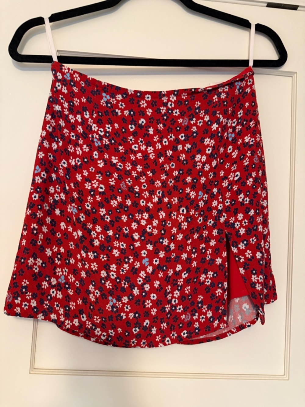 Sunday Best Red Floral Mini Skirt with Side Slit